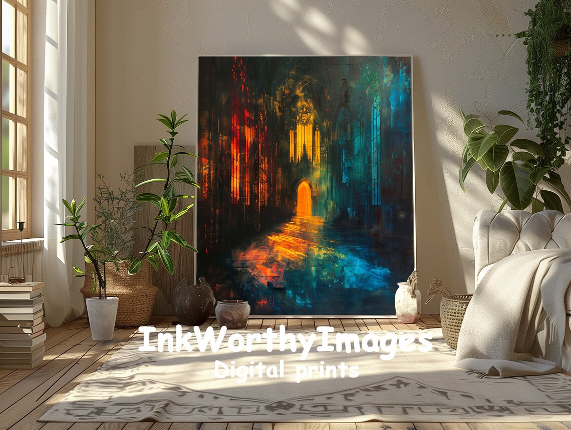 Gothic Cathedral Interior, Mystical Light Art Print - Image 3