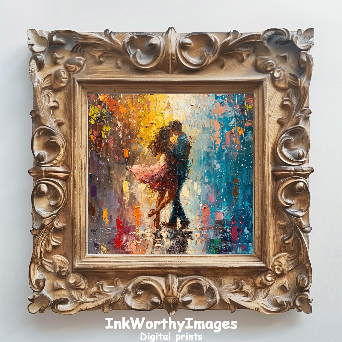 Romantic Couple Dancing In Rain, Abstract Art - Image 5