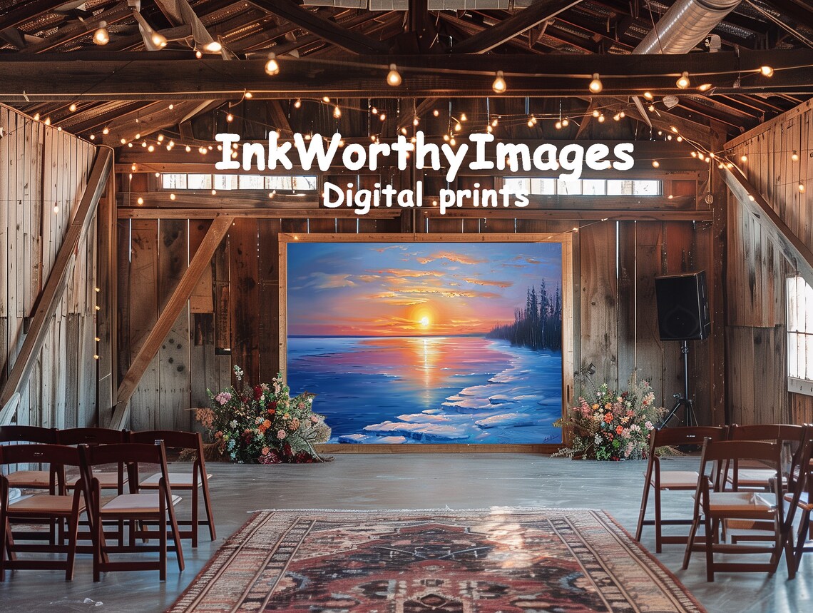 Vibrant Sunset Winter Landscape, Frozen Lake Art - Image 6