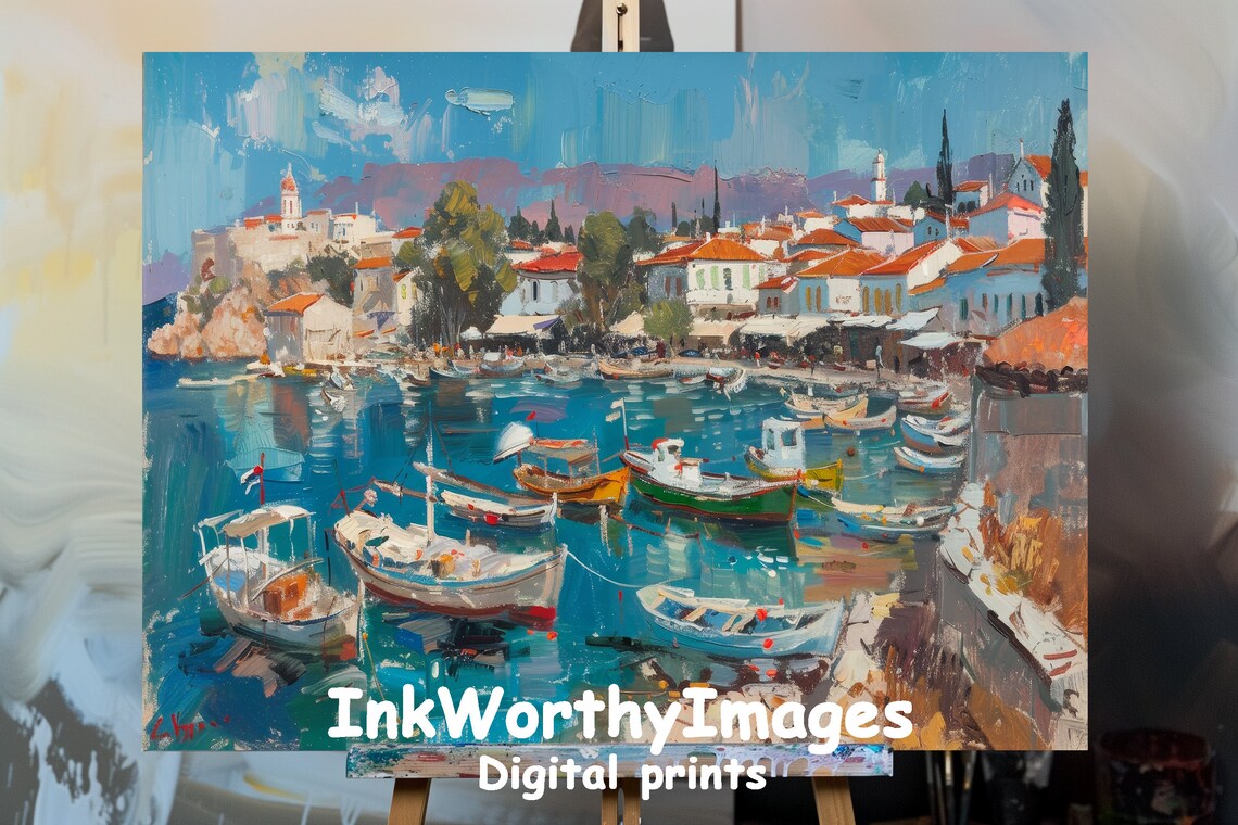 Mediterranean Fishing Village, Coastal Scene Art Print