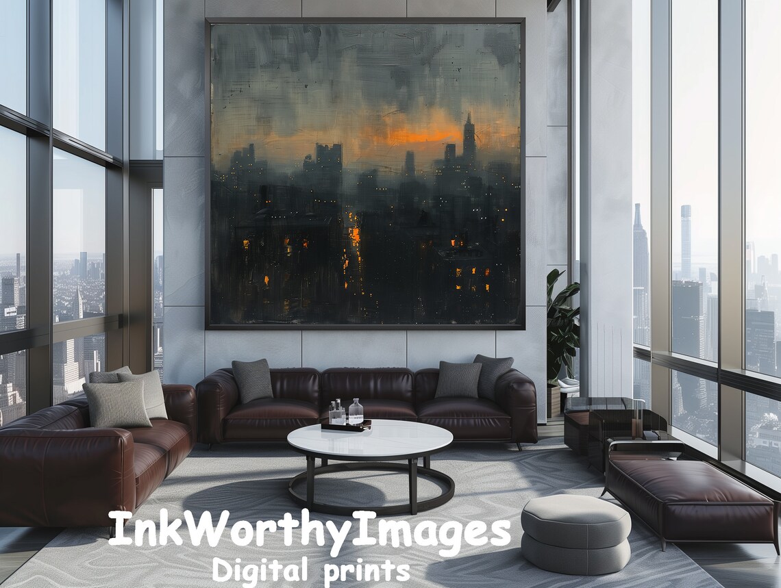 Moody Cityscape Painting, Modern Urban Art - Image 4