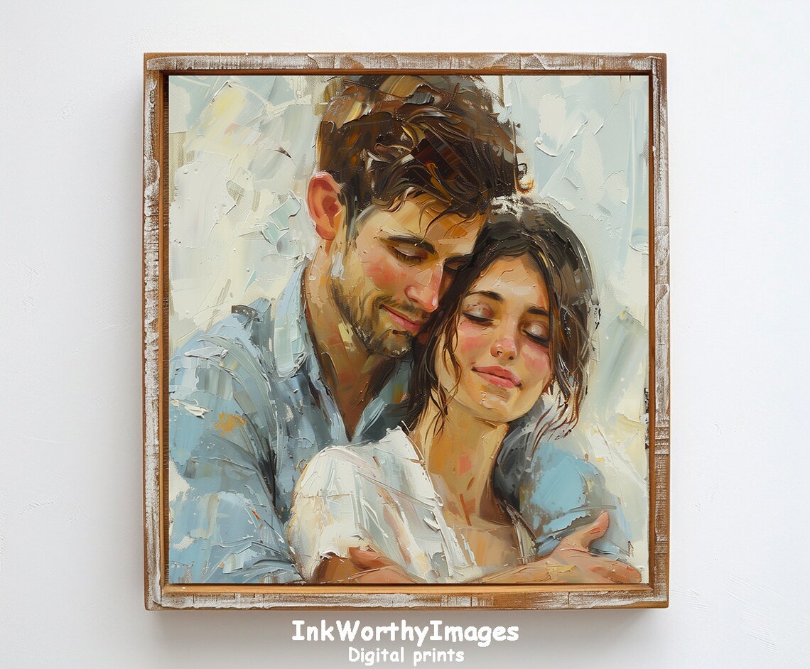 Romantic Couple Embrace, Intimate Portrait Art - Image 2