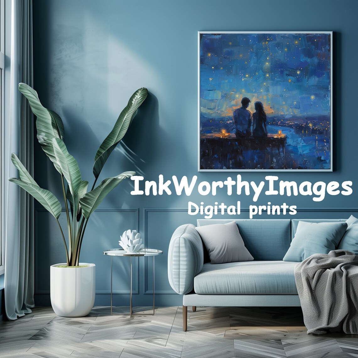 Starry Night Romance Couple Under The Stars, Art Print - Image 6