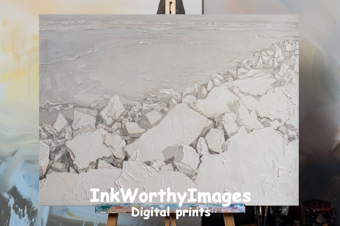 Minimalist Rocky Shoreline, Neutral Coastal Abstract