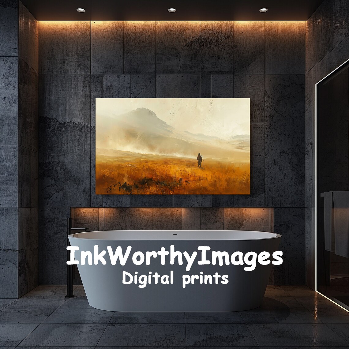 Abstract Desert Landscape Painting, Lone Wanderer - Image 5