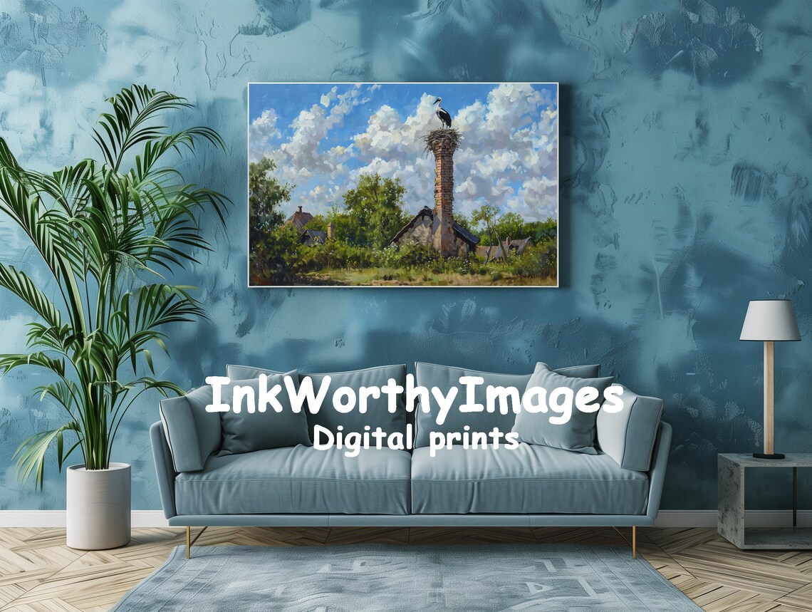 Serene Stork Nest On Chimney, Rustic Nature Scene - Image 2