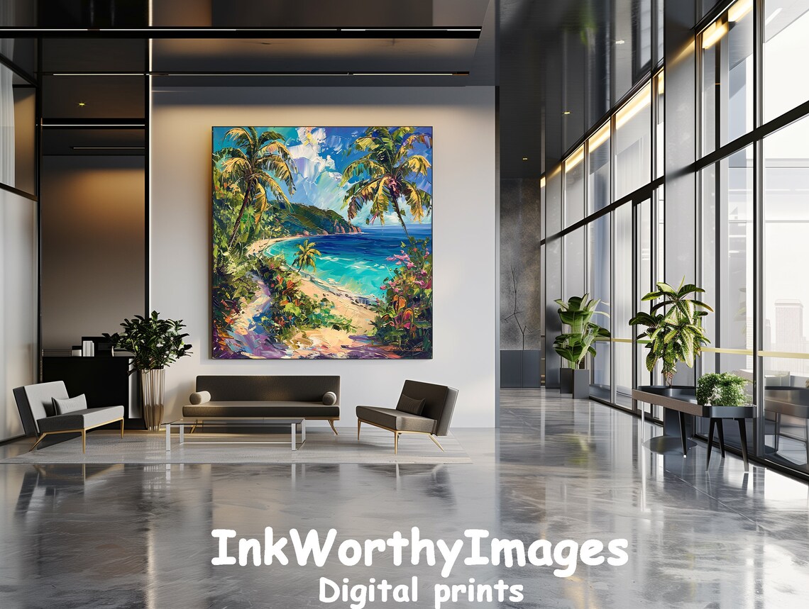 Tropical Beach Paradise Art Print, Coastal Landscape - Image 2