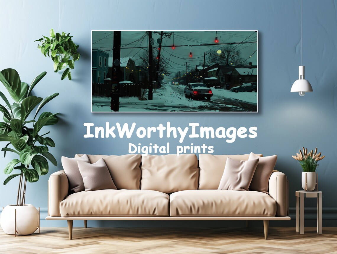 Moody Winter Evening In The Suburbs, Urban Snow Scene - Image 4