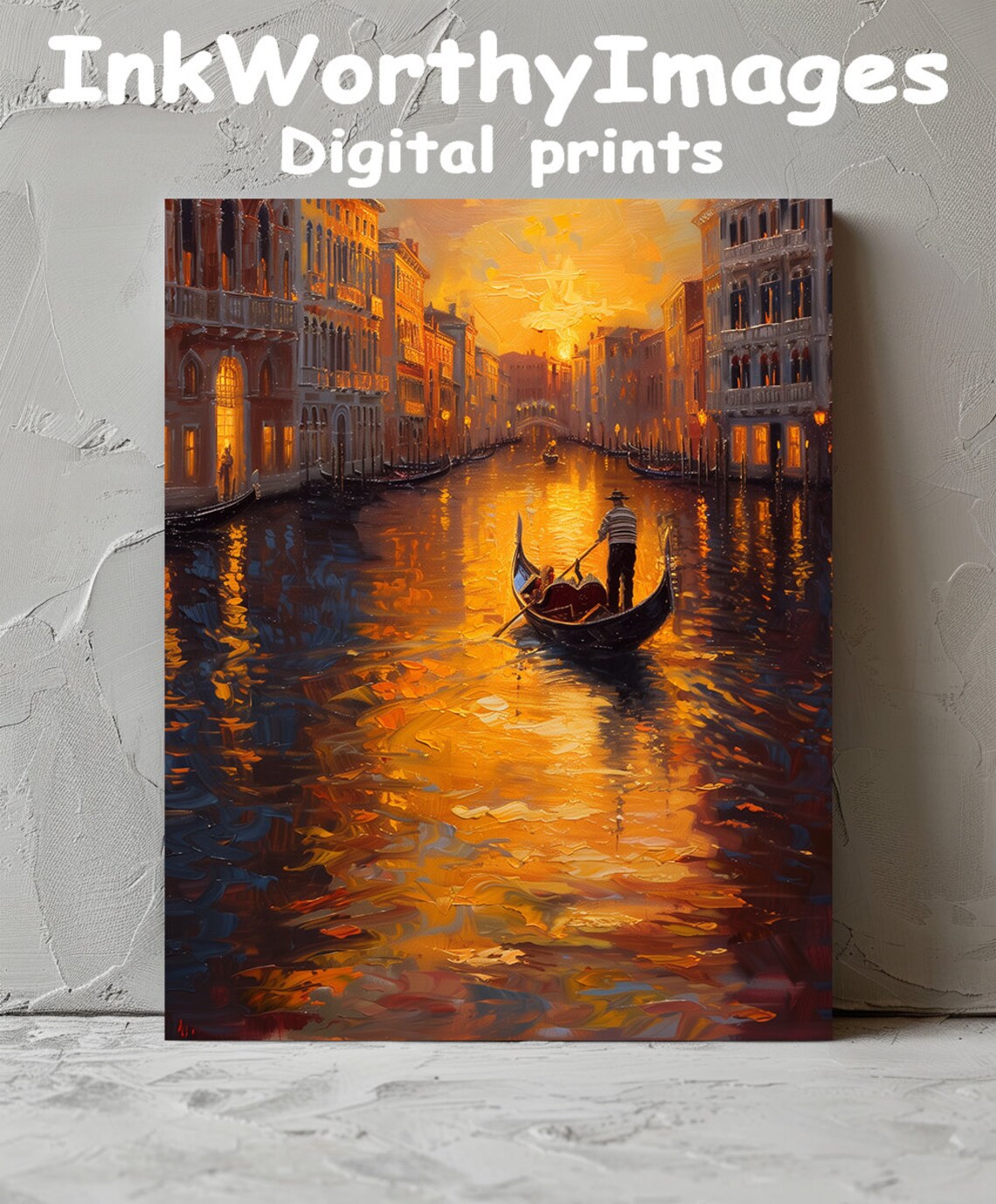Venetian Sunset Gondola Art Print, Venice Canal