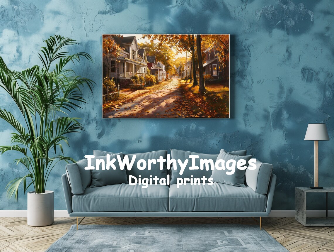 Autumn Street Cozy Neighborhood, Nature Landscape - Image 3