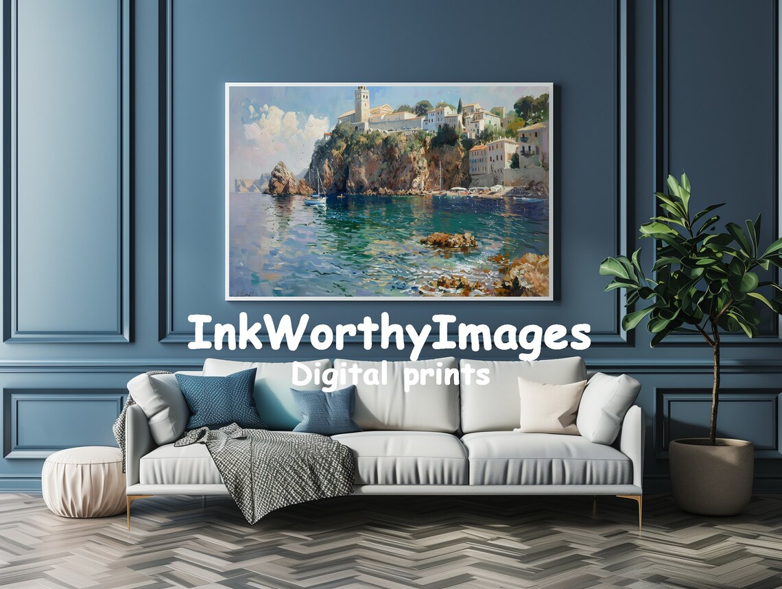 Mediterranean Coastal Village Seascape, Travel Decor - Image 4