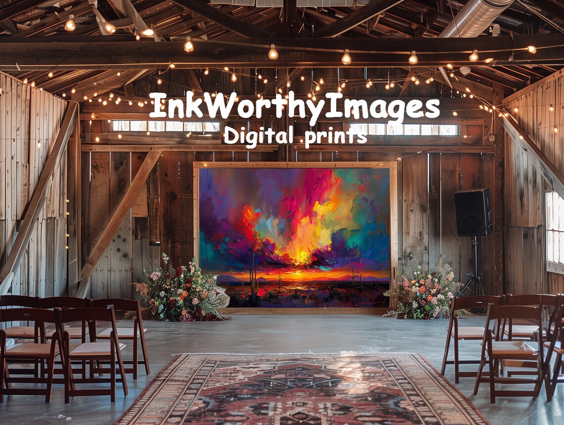 Desert Sunset Abstract Cactus Painting, Nature Art - Image 6
