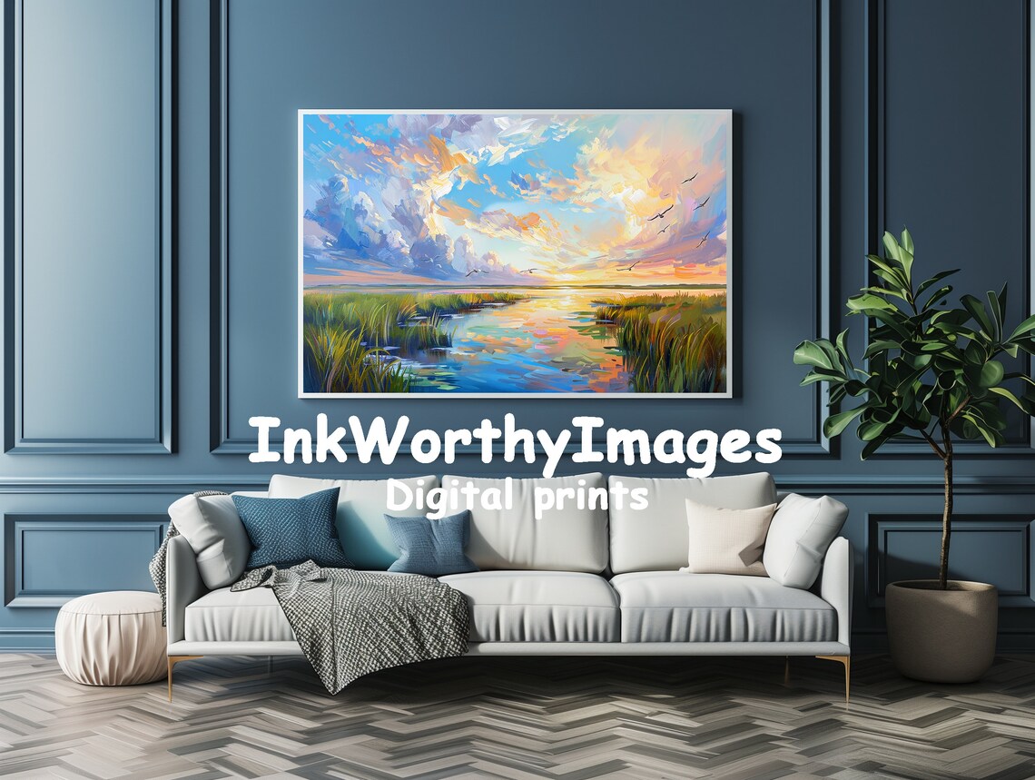 Colorful Sunset Over Marshlands, Vibrant Landscape - Image 4