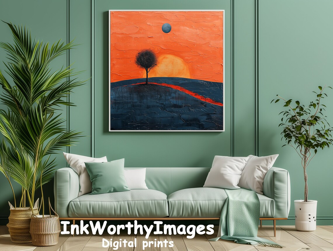 Vibrant Sunset Tree Painting, Modern Abstract Art - Image 4