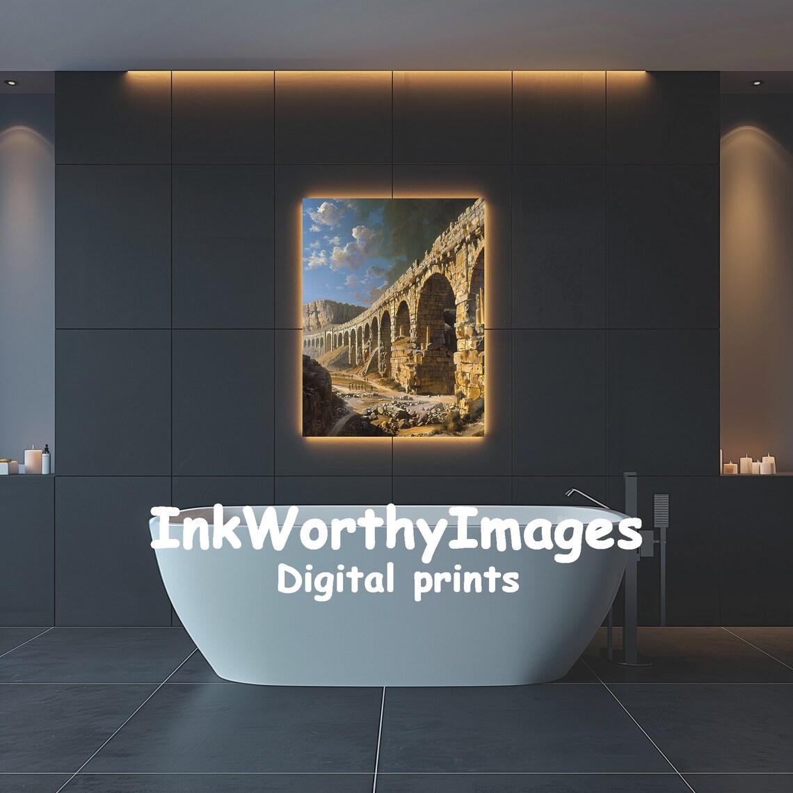 Ancient Roman Aqueduct, Historical Architecture Art - Image 4