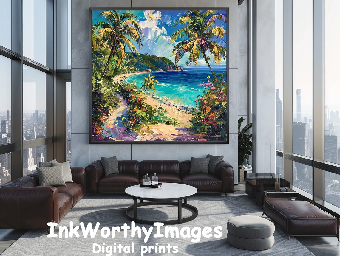 Tropical Beach Paradise Art Print, Coastal Landscape - Image 4