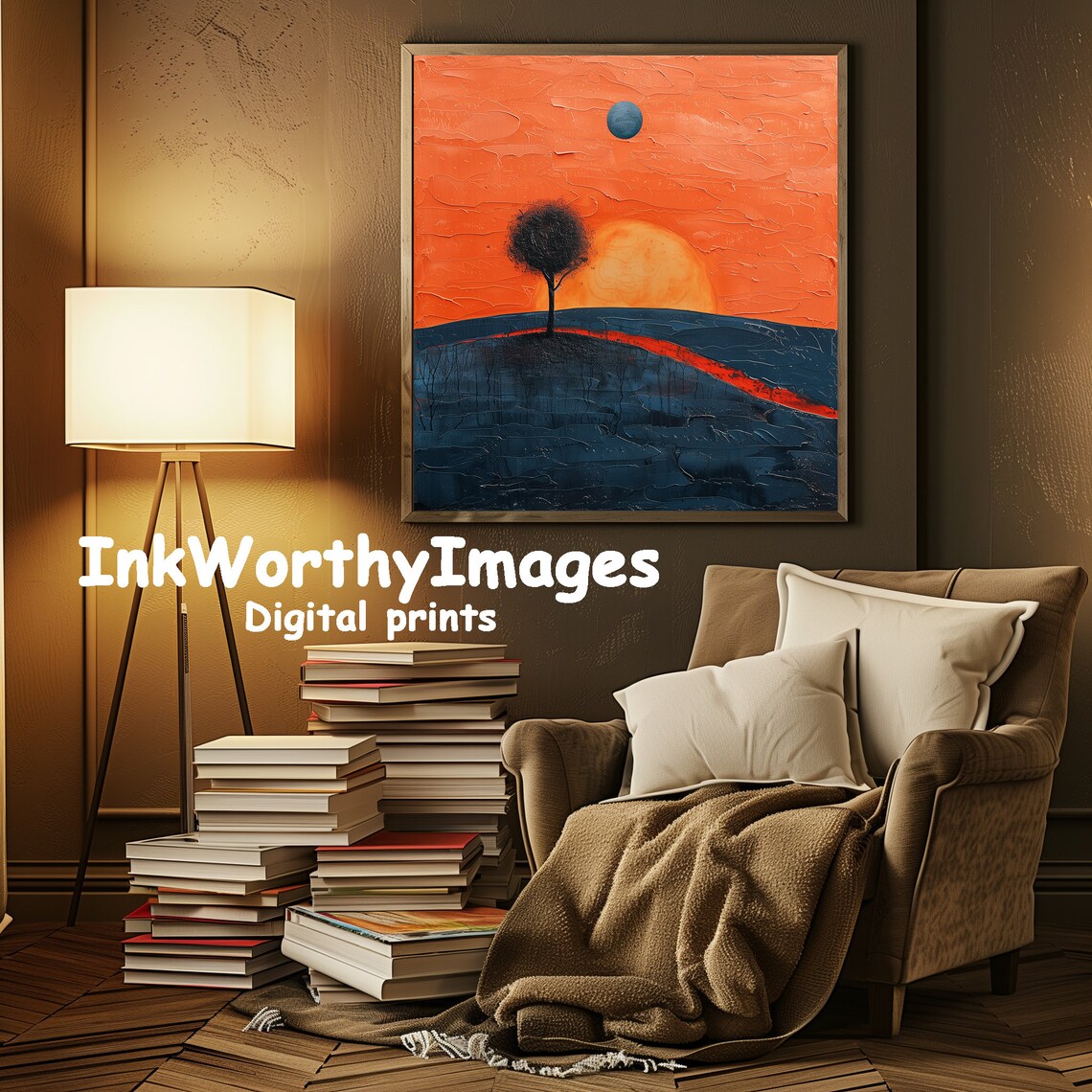 Vibrant Sunset Tree Painting, Modern Abstract Art - Image 3