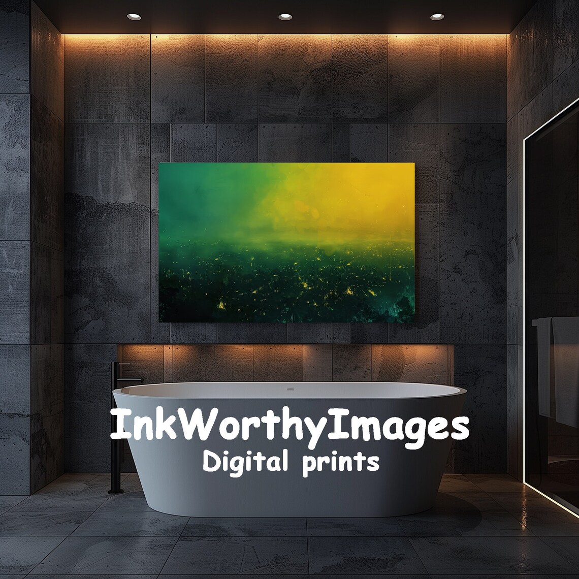 Emerald Cityscape At Dusk, Urban Nightscape - Image 5