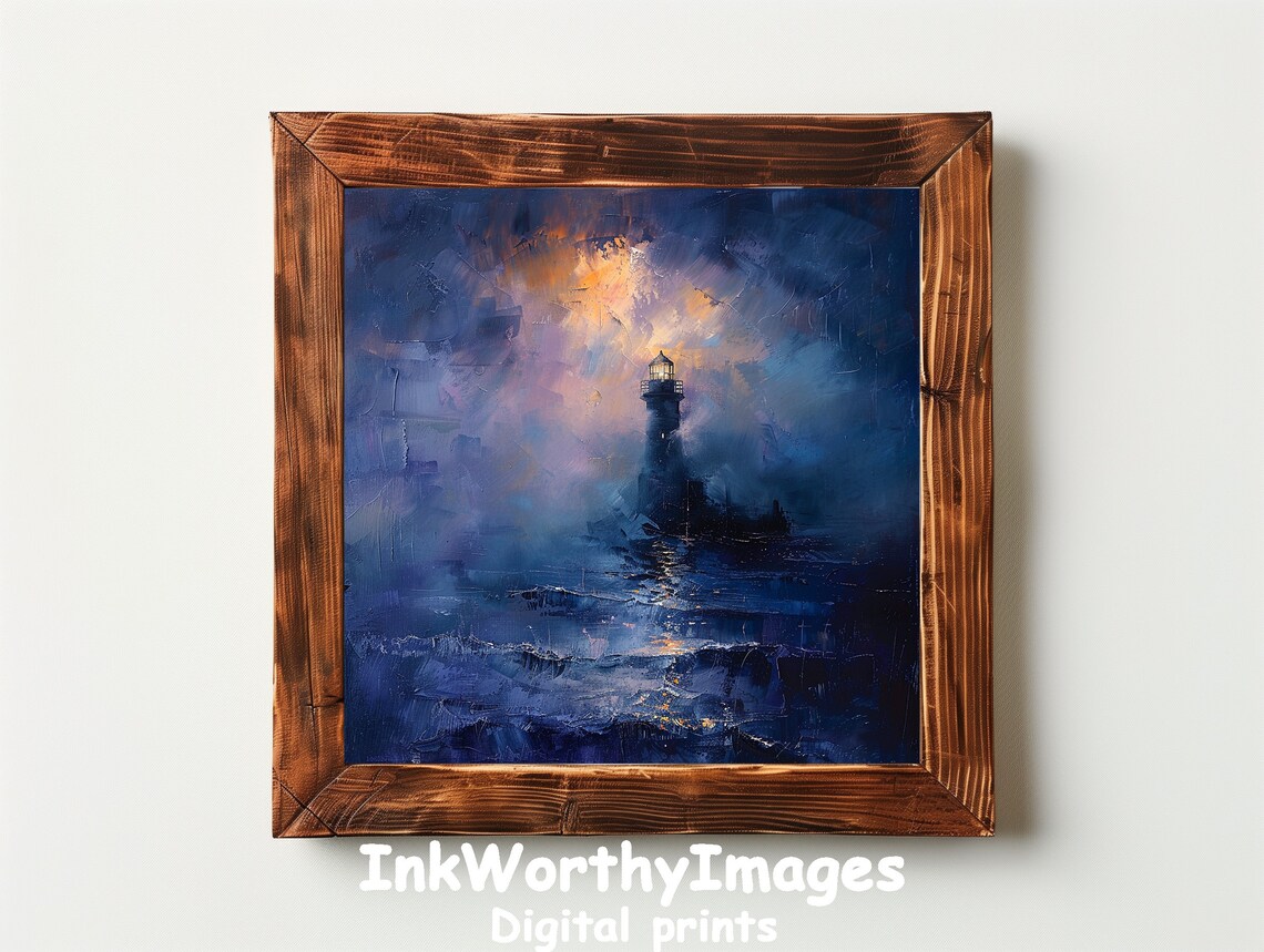 Mystic Lighthouse Glow, Atmospheric Coastal Art - Image 3