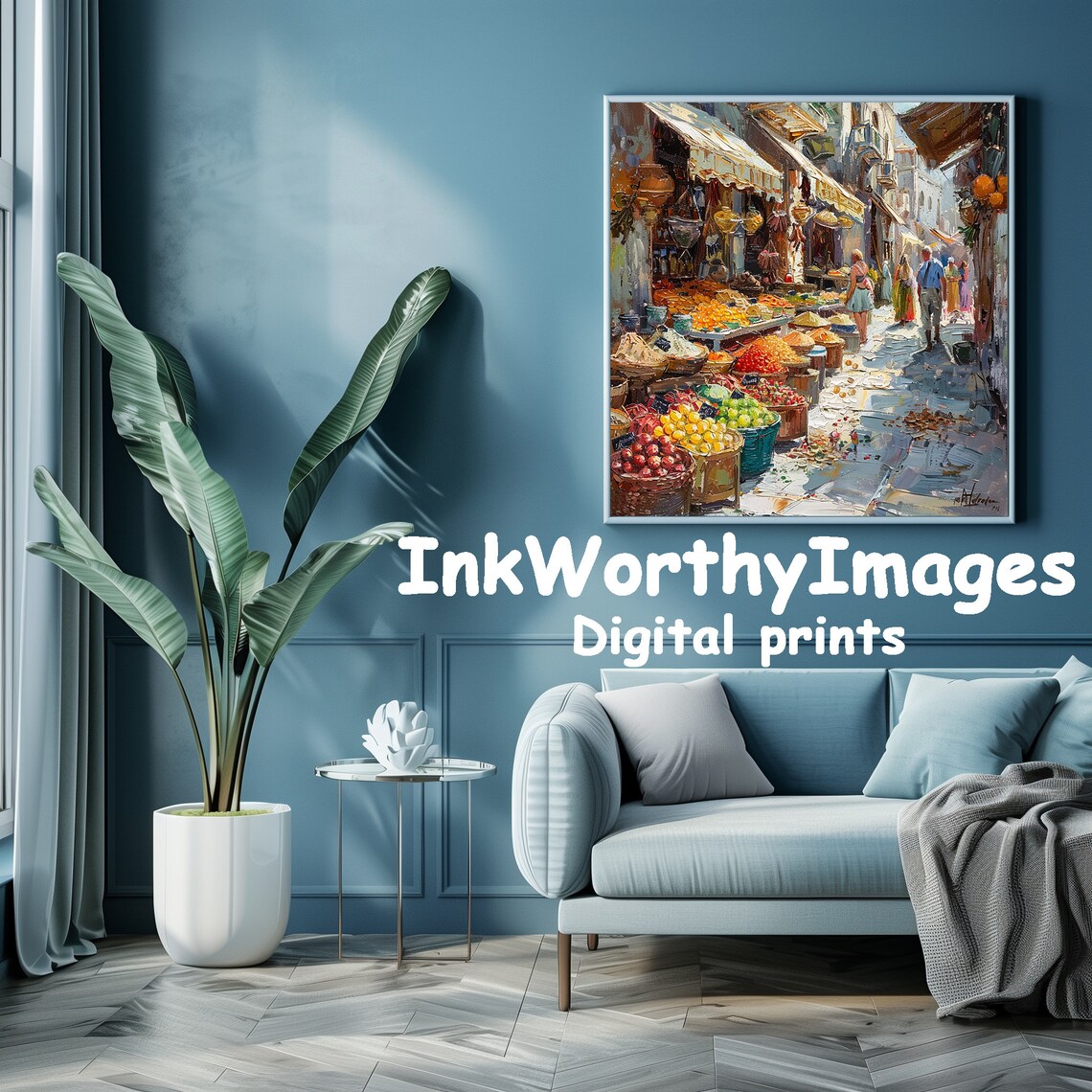 Bustling Market Street, Urban Marketplace Art Print - Image 2