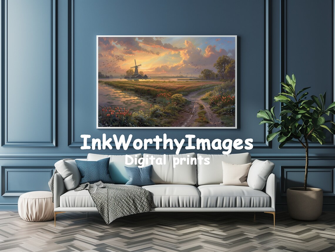 Sunset Over Tulip Fields, Dutch Windmill Landscape - Image 4