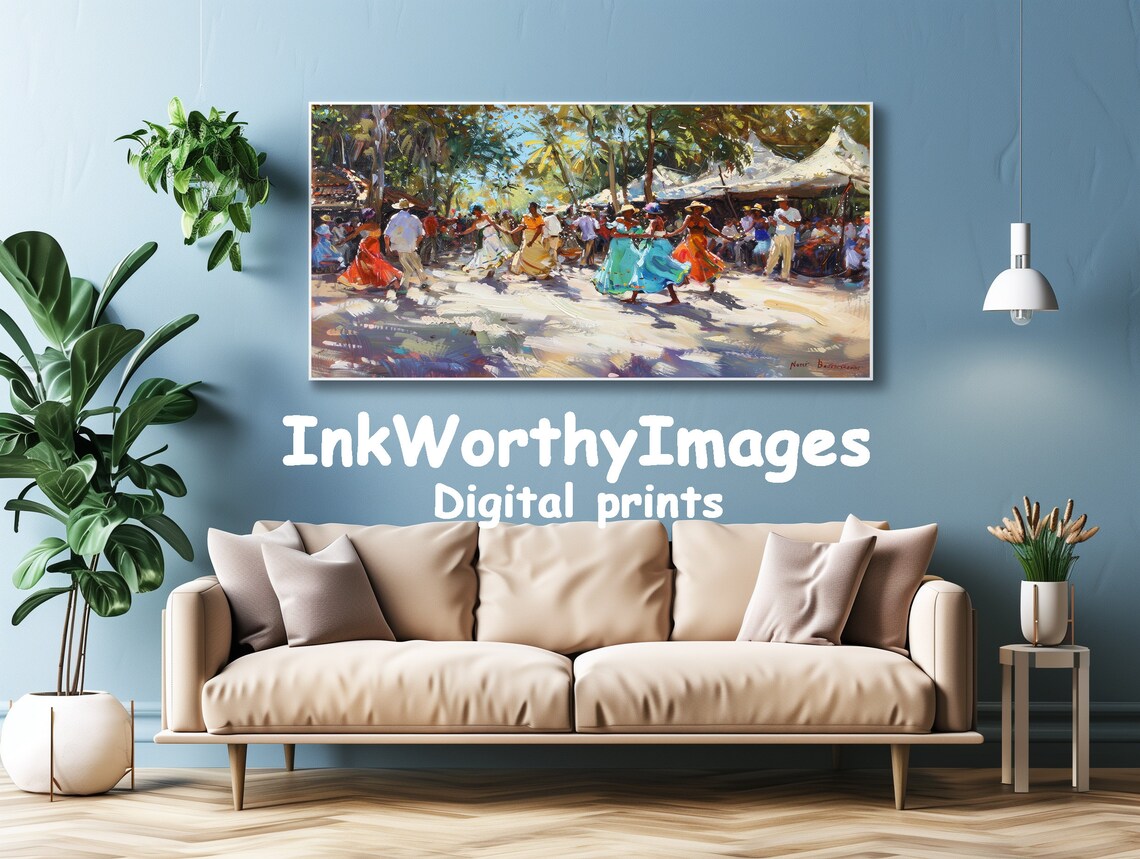 Caribbean Market Dance, Festival Celebration Art Print - Image 4