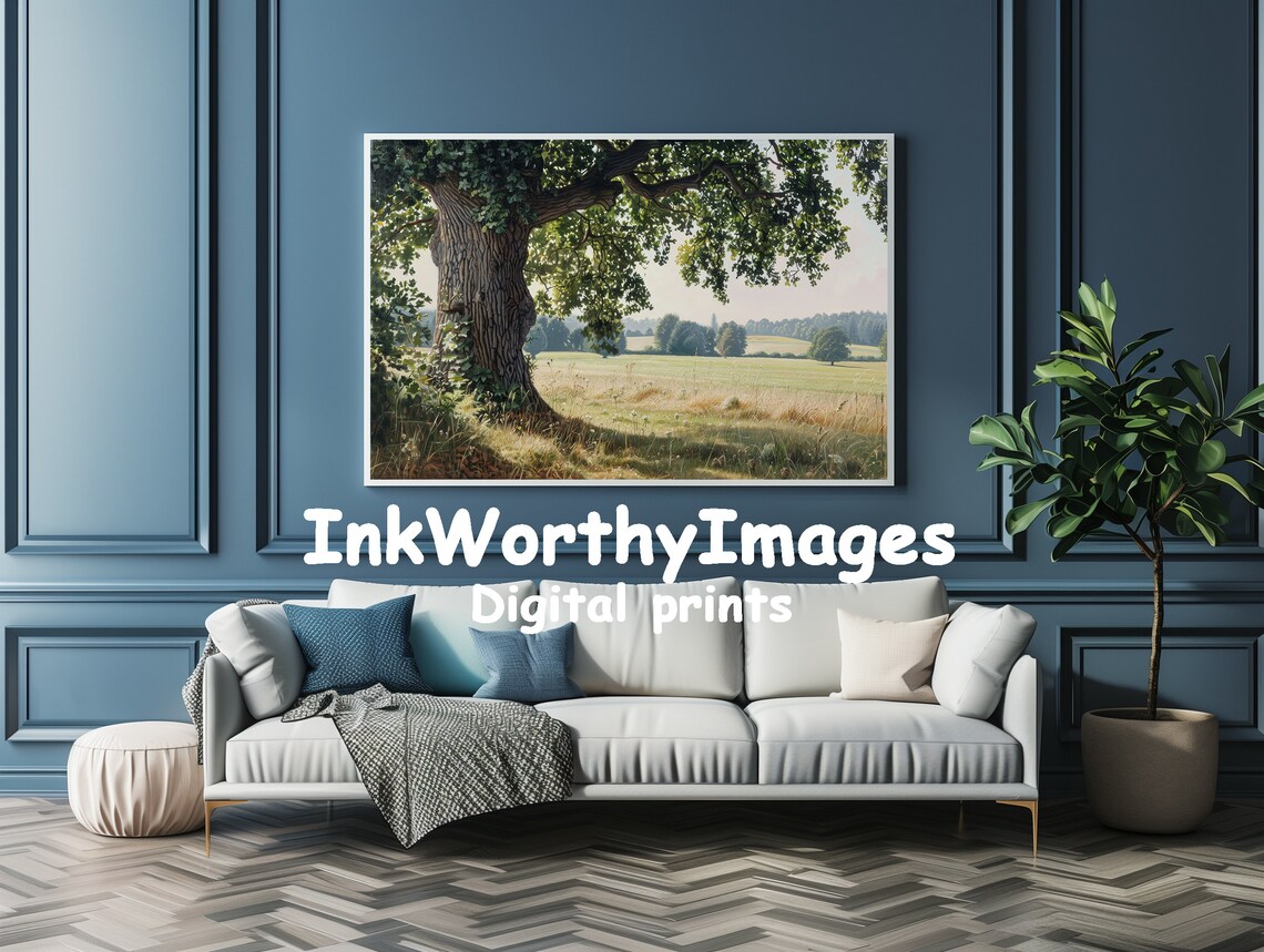 Serene Oak Tree in Sunlit Field, Nature Landscape - Image 4