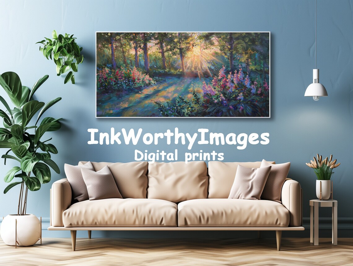 Sunlit Forest Path, Nature Landscape Art Print - Image 4