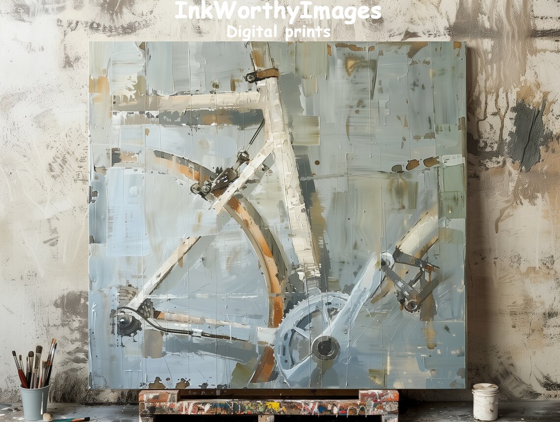 Abstract Bicycle Painting, Modern Industrial Decor