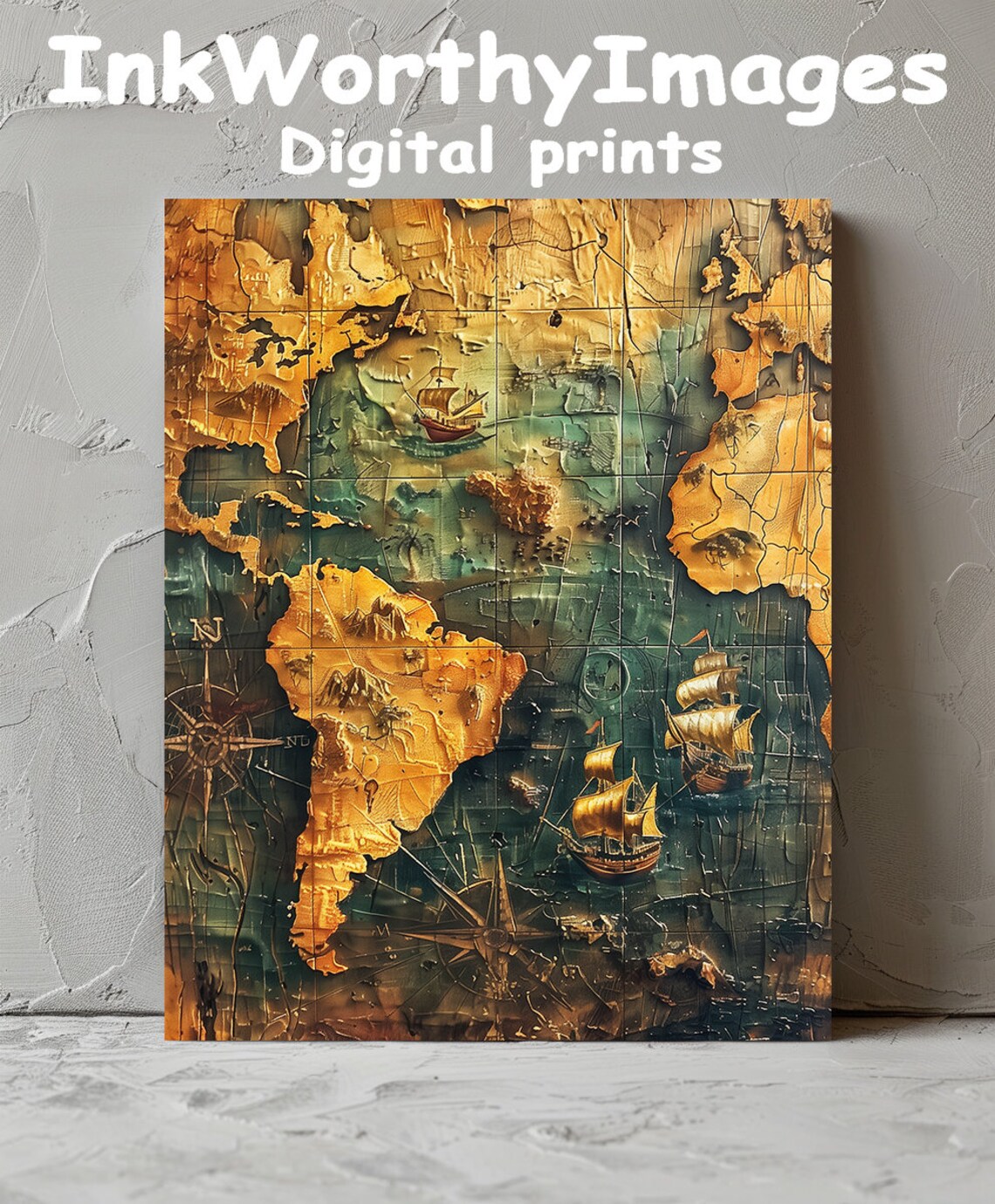 Vintage World Map Poster, Antique Nautical Map