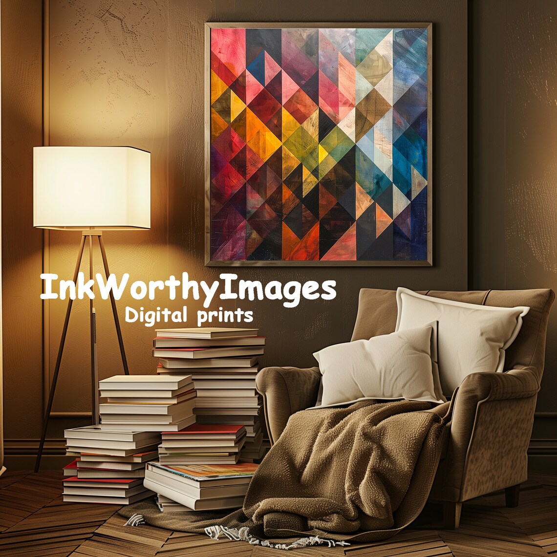 Vibrant Geometric Abstract, Modern Triangle Artwork - Image 3