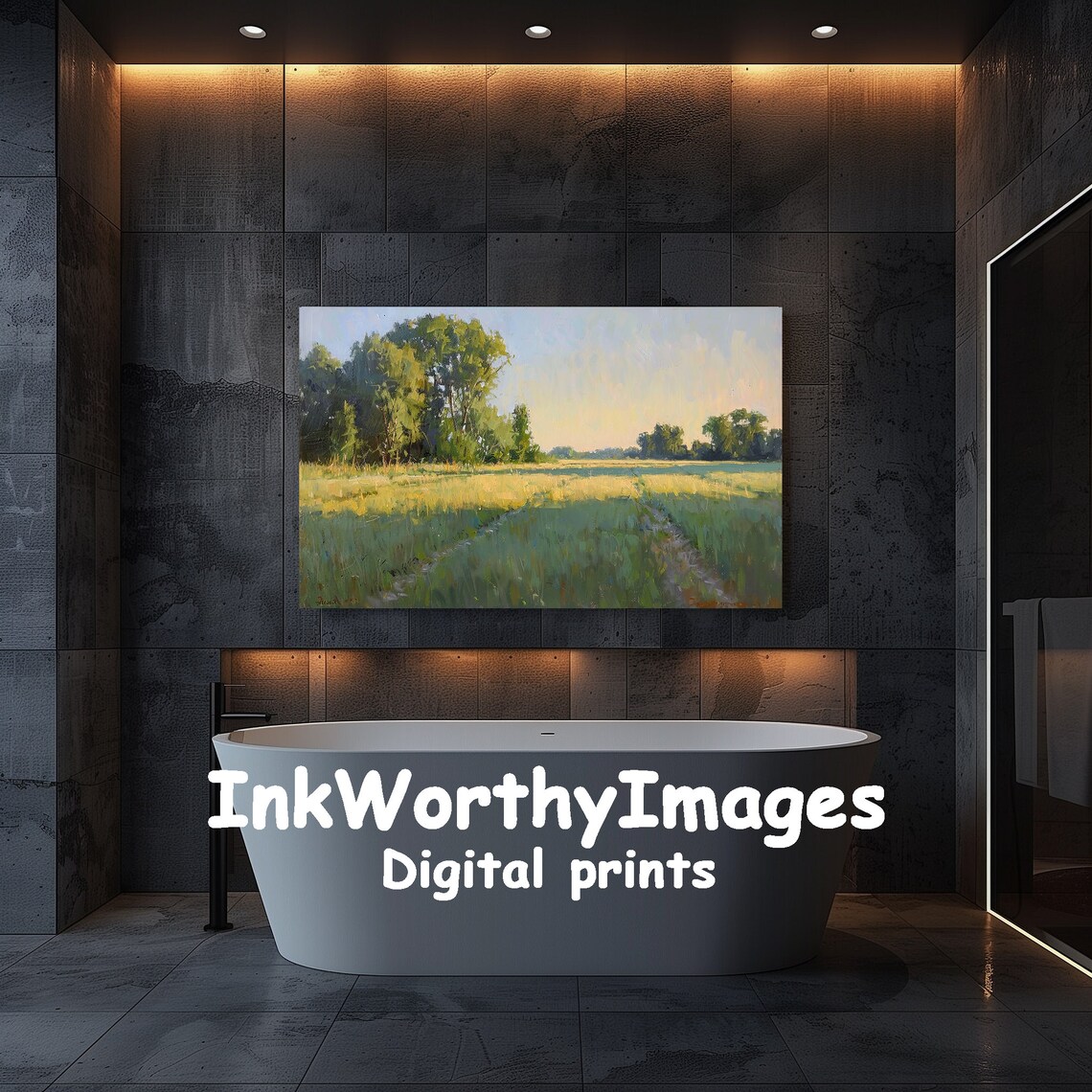 Sunlit Meadow Morning, Impressionist Countryside Landscape - Image 5