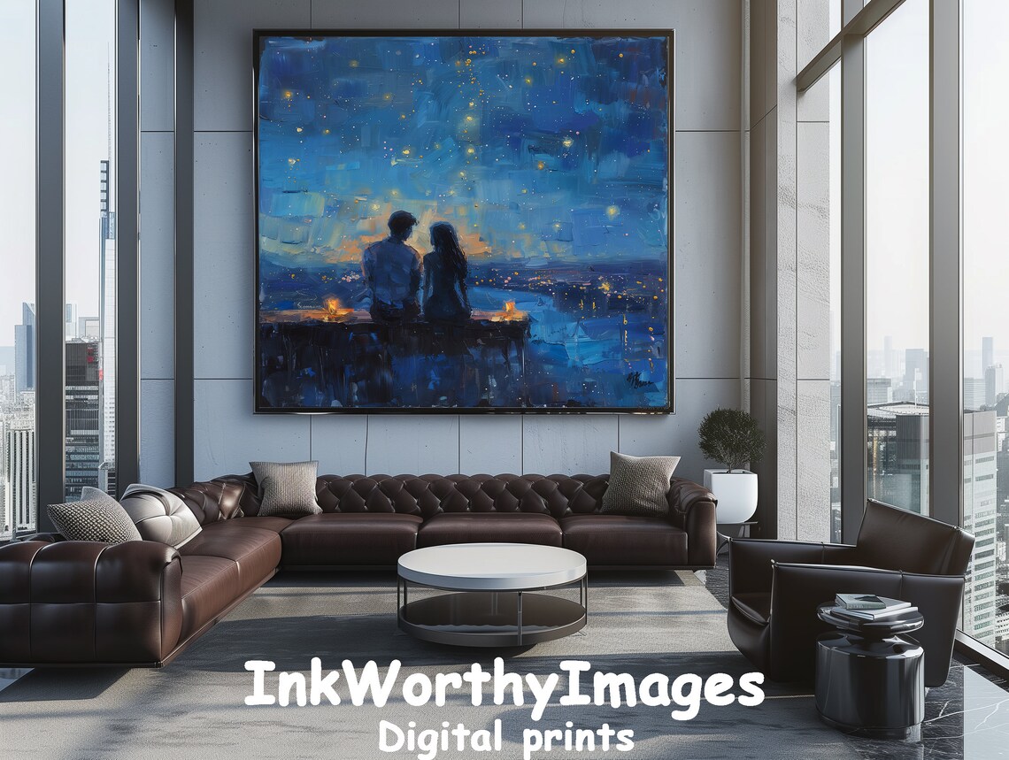 Starry Night Romance Couple Under The Stars, Art Print - Image 3