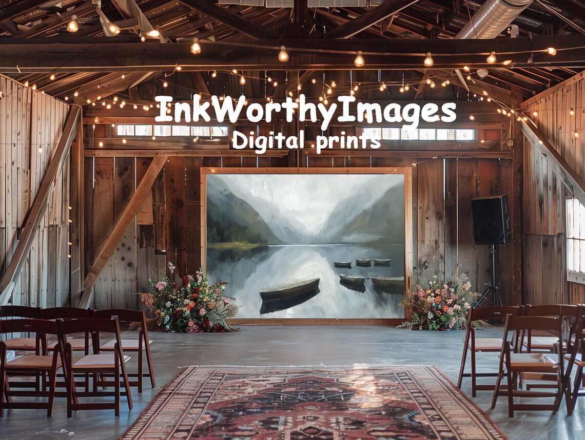 Peaceful Mountain Lake Painting, Serene Landscape - Image 6