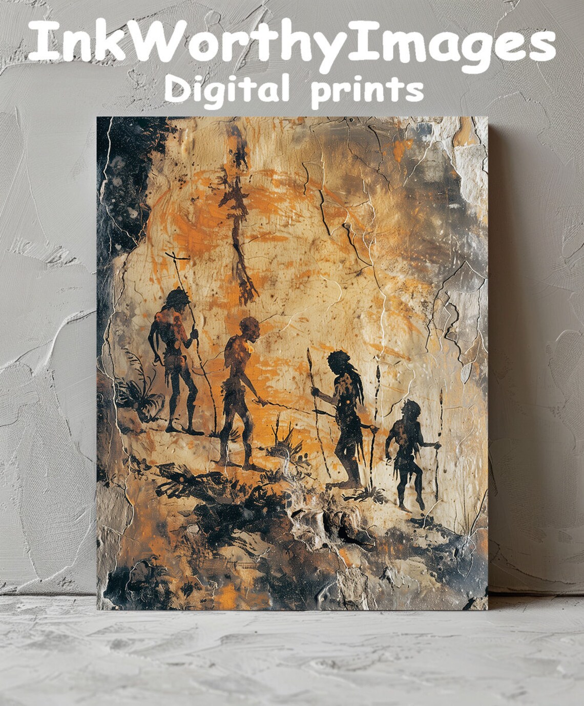 Ancient Cave Painting, Prehistoric Human Figures Art Print