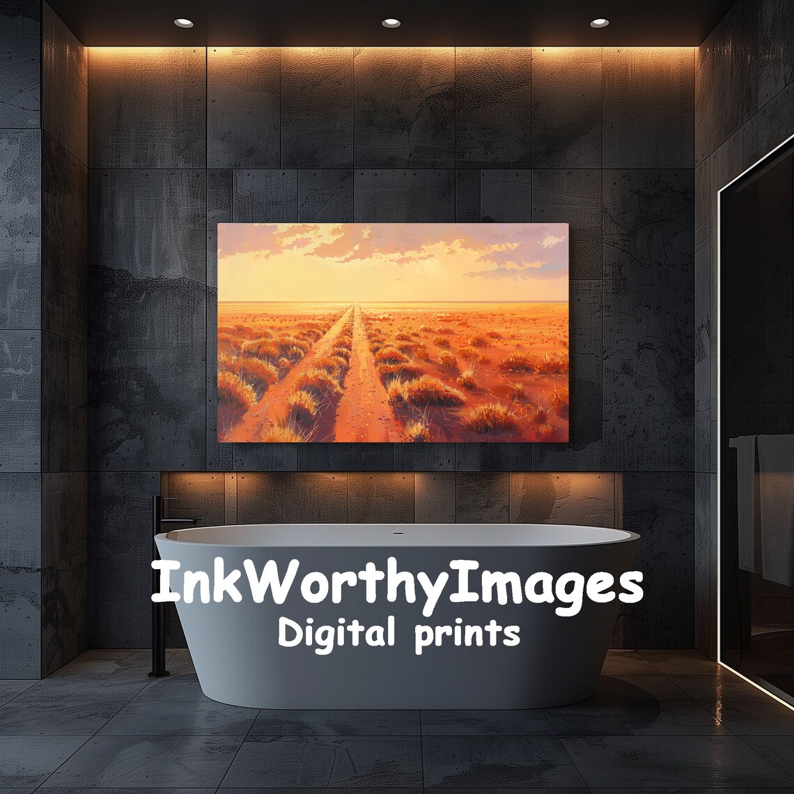 Golden Desert Road Painting, Desert Landscape Decor - Image 5