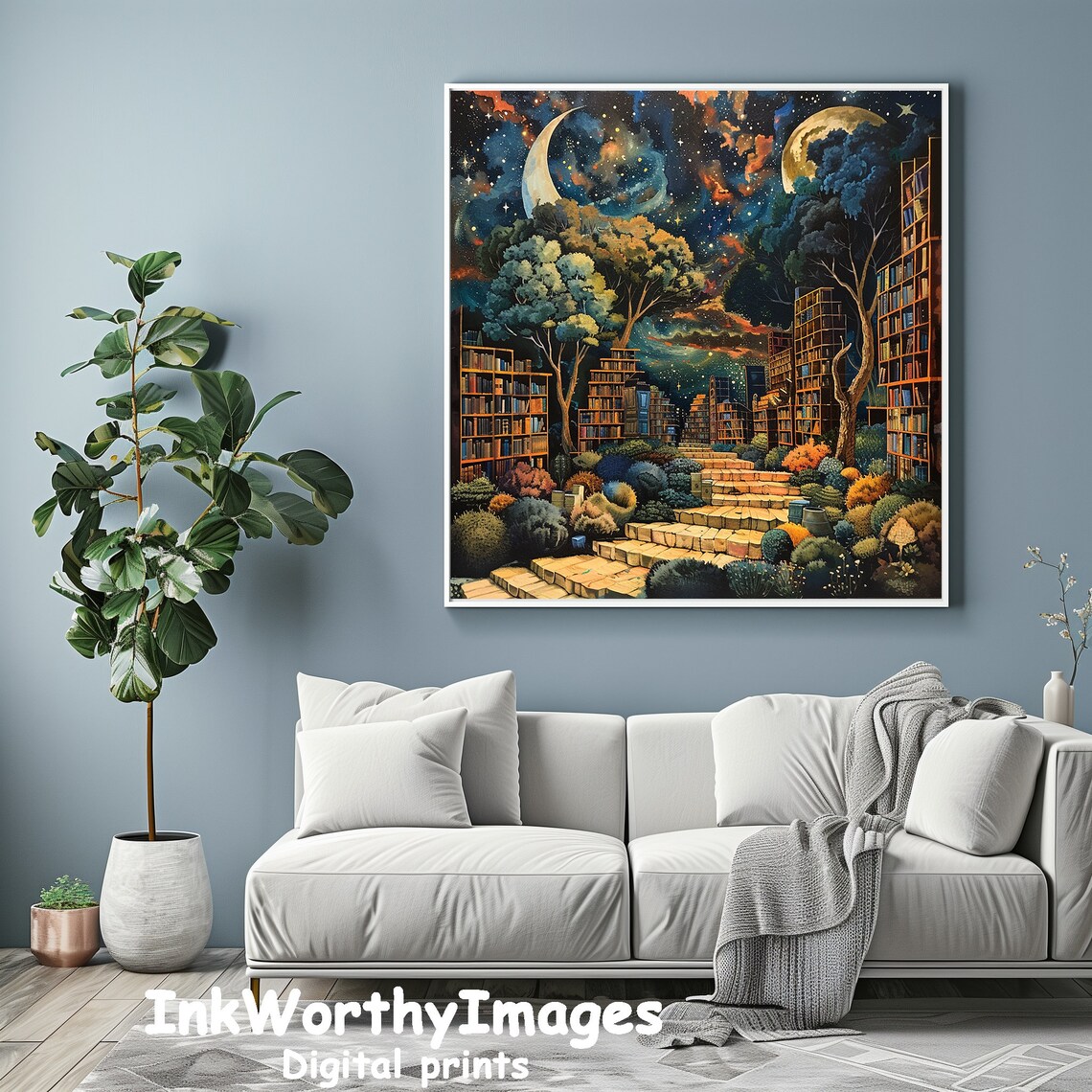 Magical Library Under The Stars, Fantasy Night Scene - Image 3