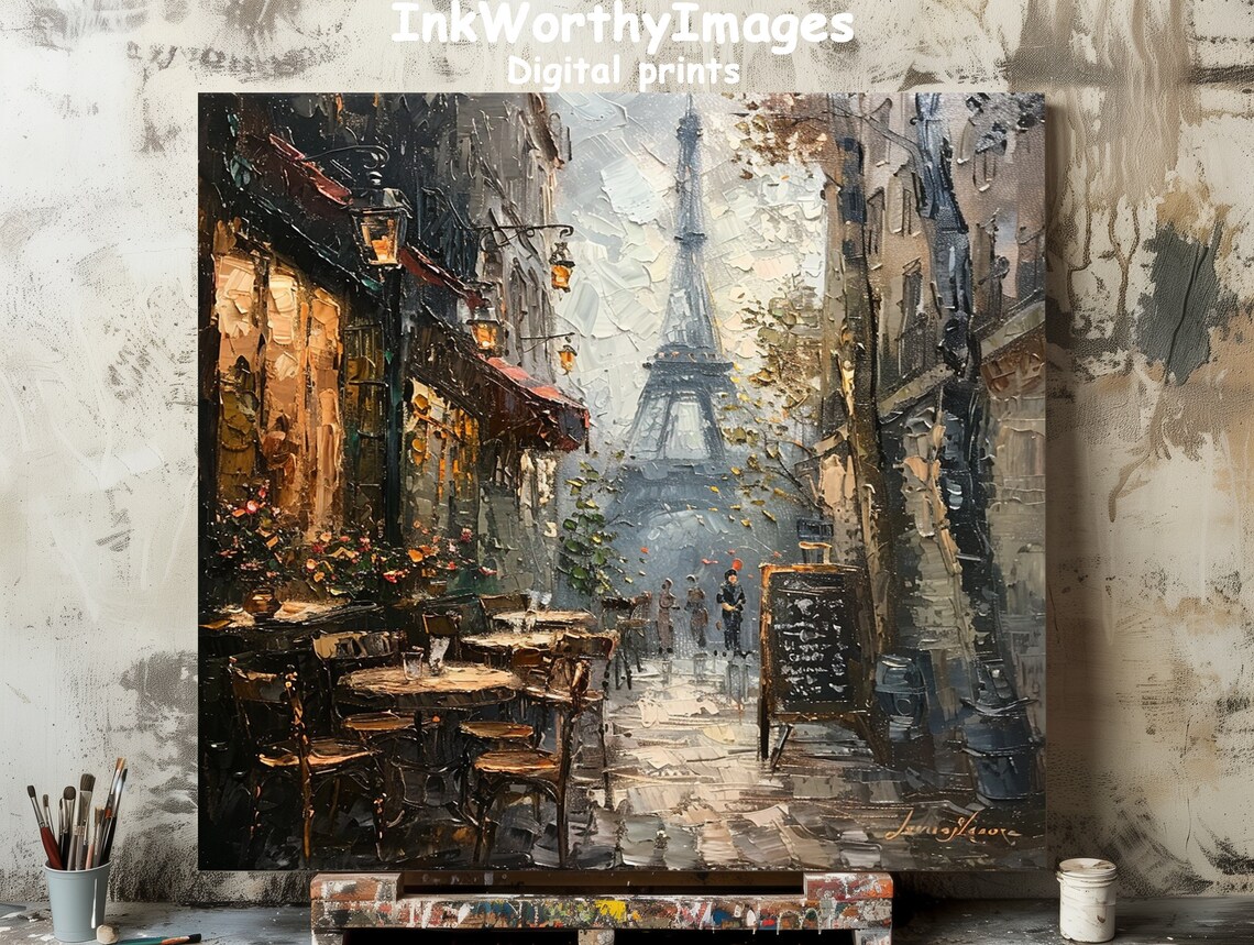 Rainy Paris Street, Eiffel Tower View Travel Poster