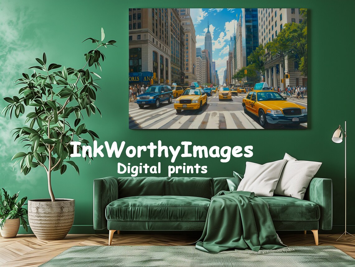 New York City Street View, Manhattan Urban Scene Art Print - Image 2