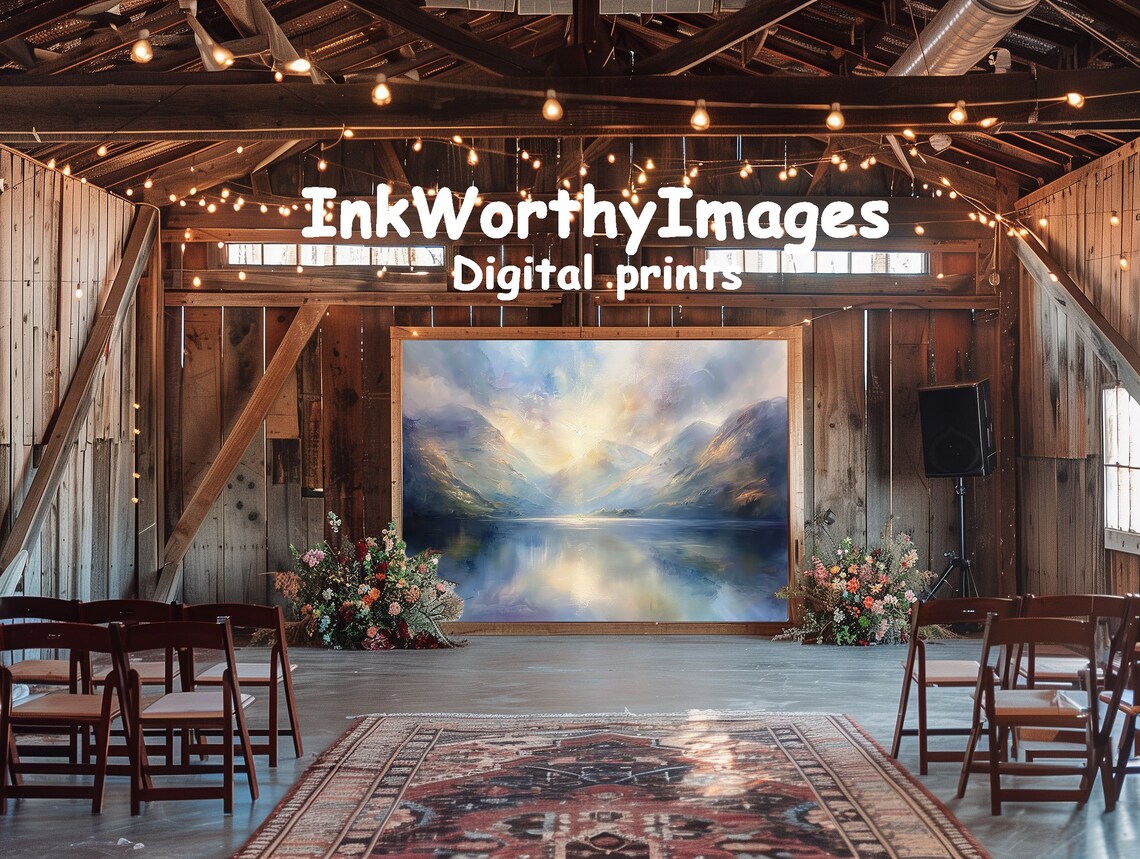 Tranquil Mountain Lake, Misty Morning Landscape Art - Image 6
