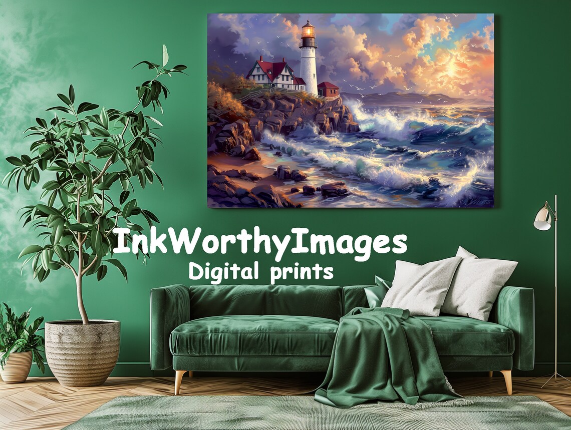 Lighthouse At Sunset, Coastal Seascape Print - Image 4