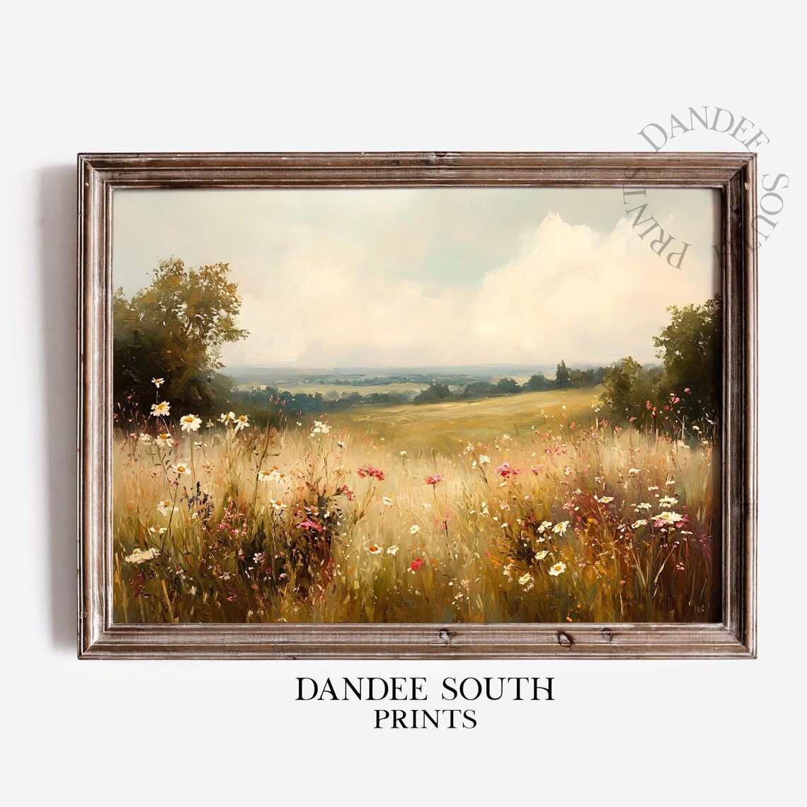 Wildflower Meadow Vintage Country Floral Landscape Painting Poster