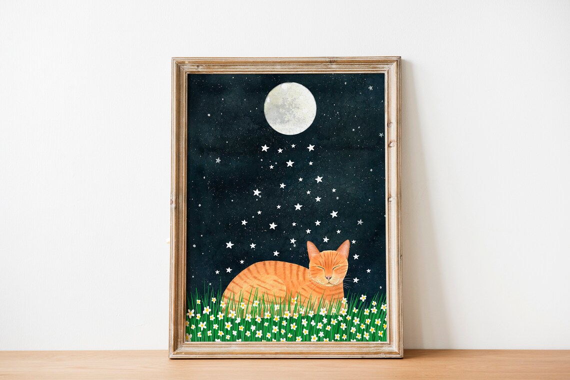 Orange Cat Wall Art Print, Baby Decor