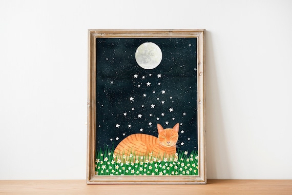 Orange Cat Wall Art Print, Baby Decor