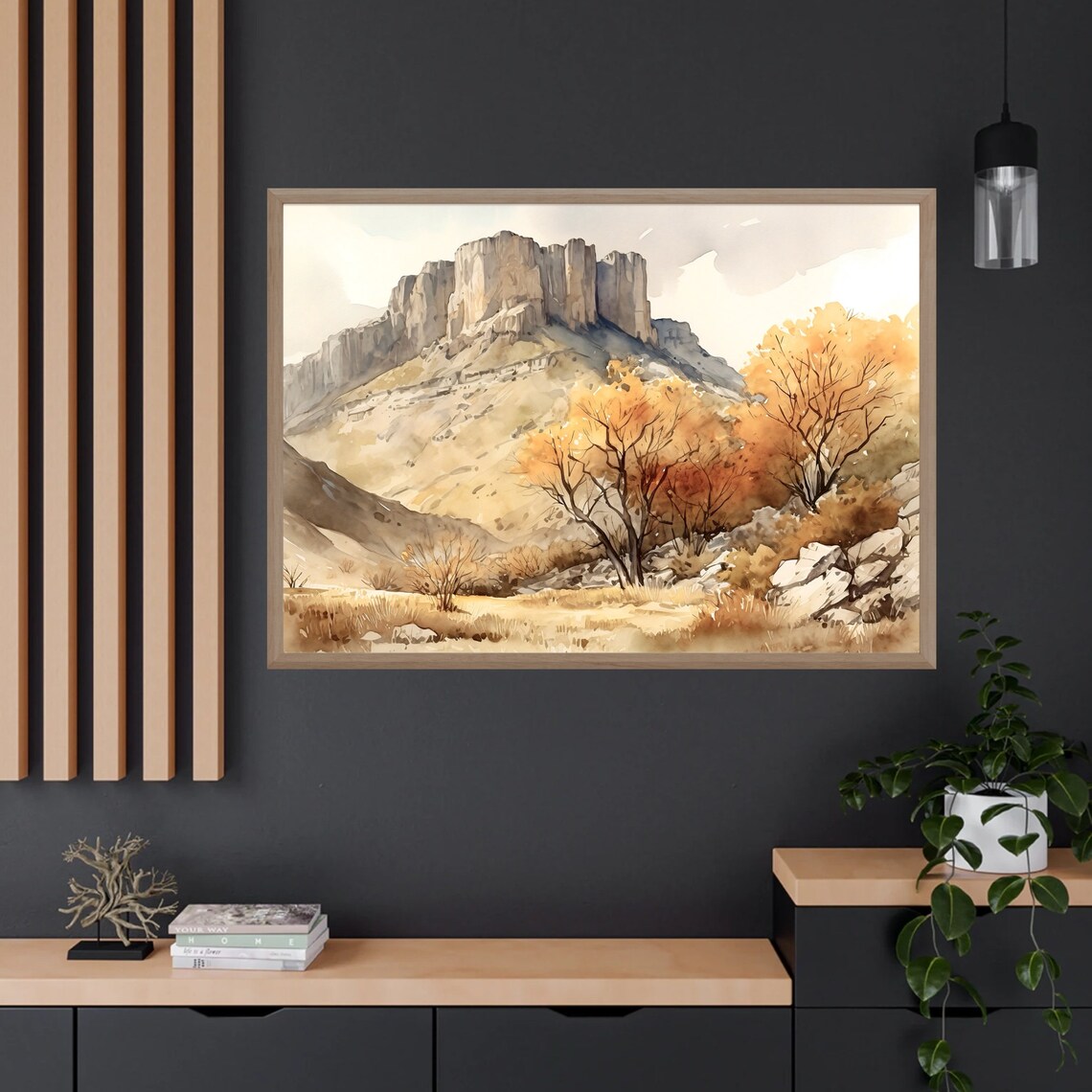 El Capitan Cliff Autumn Trees Golden Meadow Watercolor Desert Poster - Image 3