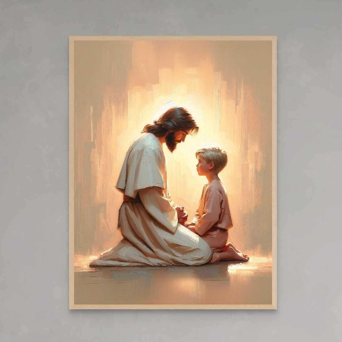 Jesus Praying With Boy Golden Light Christian Nursery Art Poster - Image 7