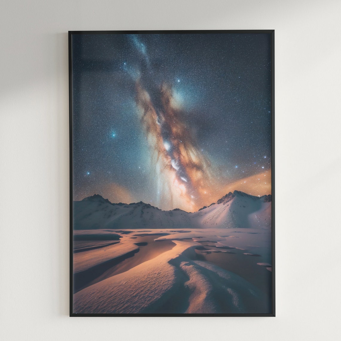 Scenic Milky Way Rising Over Snowy Mountain Valley at Night Poster - Image 2