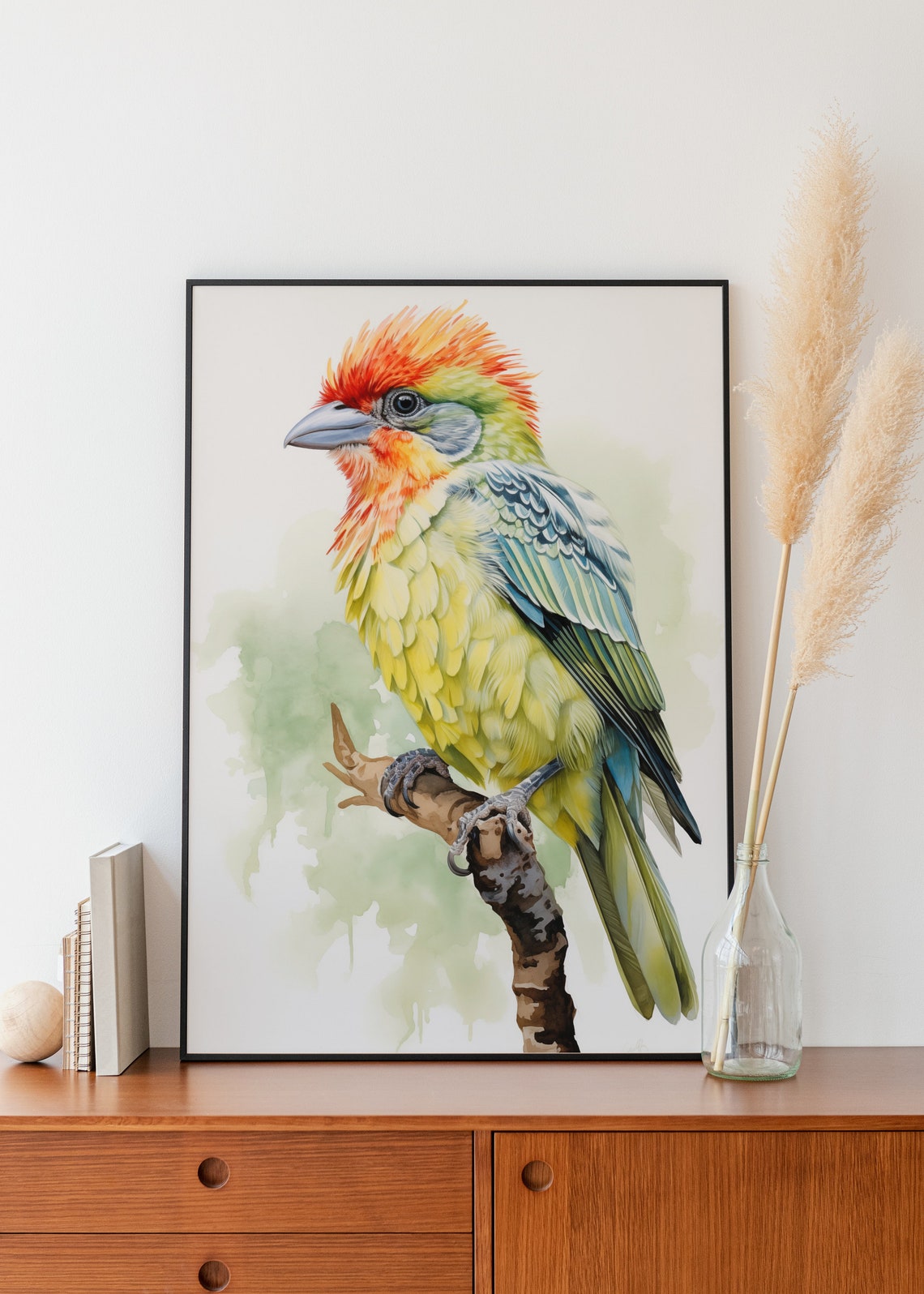 Red Crested Colorful Bird Watercolor Tropical Wildlife Art Poster - Image 3
