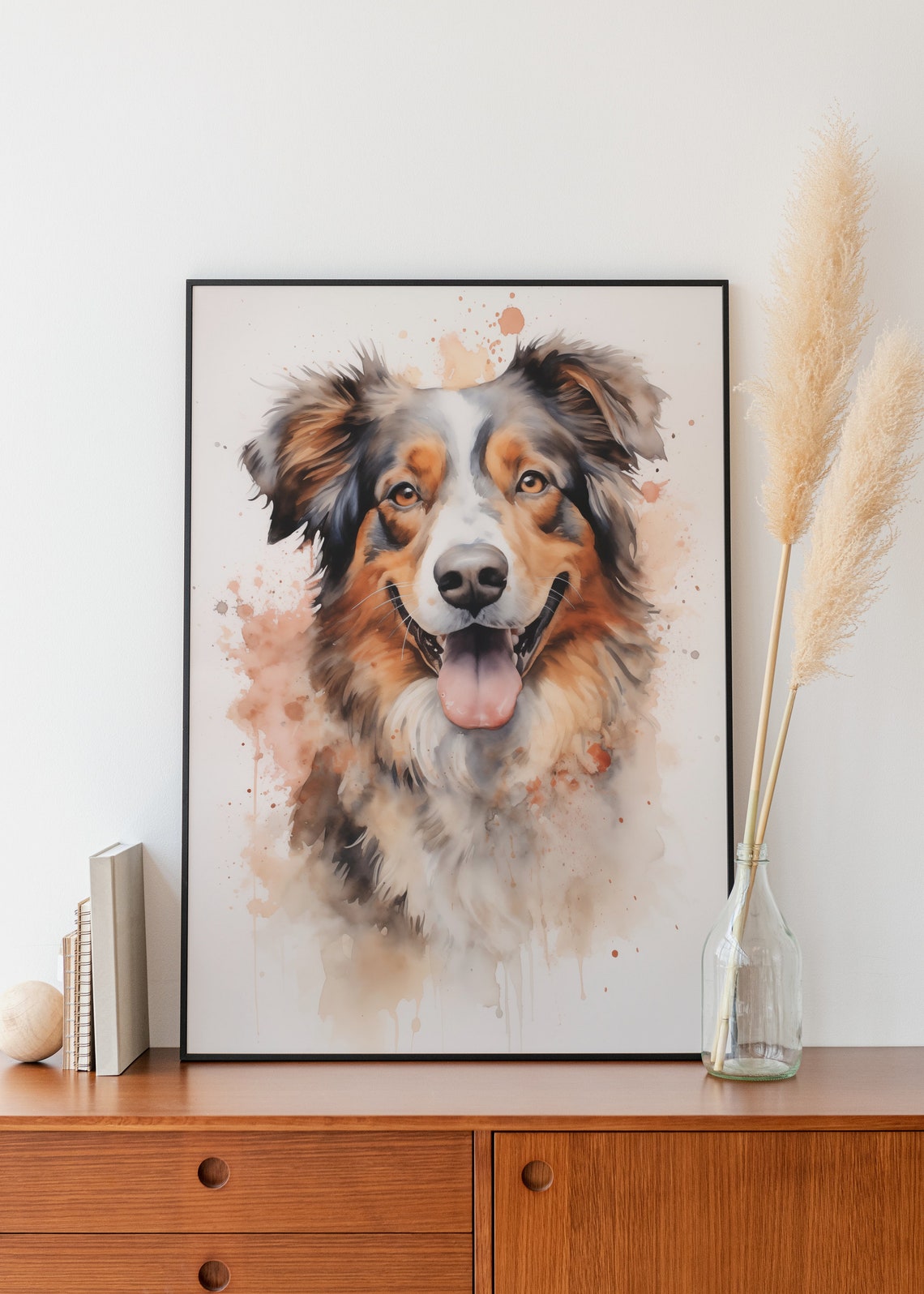 Australian Shepherd Dog Watercolor Portrait Splash Art Poster - Image 3