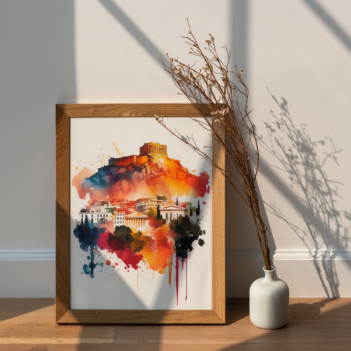 Athens Greece Watercolor Acropolis with Parthenon Temple Poster - Image 2